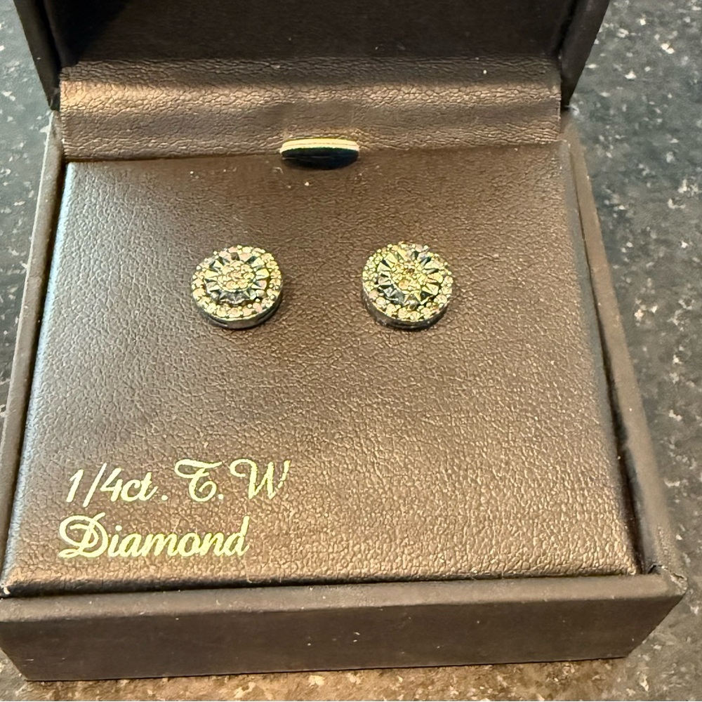 Elegant Diamond Stud Earrings in Sterling silver setting.